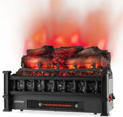 20 Inch Electric Fireplace Heater with Realistic Pinewood Ember Bed-Black