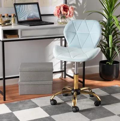 Baxton Studio Savara and Luxe Grey Velvet Fabric and Gold Metal Swivel Office Chair