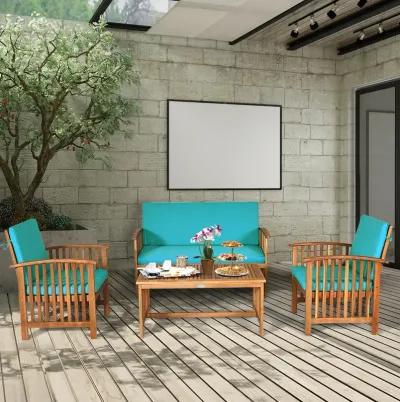 4 Pieces Patio Solid Wood Furniture Set