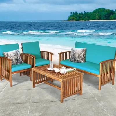 4 Pieces Patio Solid Wood Furniture Set