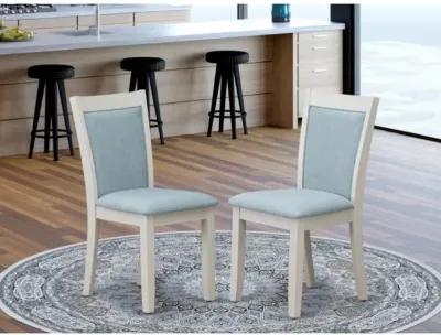 MZC0T15 Dining Room Chairs Set of 2 - Baby Blue Linen Fabric Seat and High Chair Back -Wire Brushed Linen White Finish (SET OF 2)