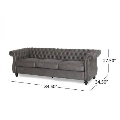 Feji Sofa, Button Tufted, Nailhead Trim, Slate Gray Microfiber - Benzara