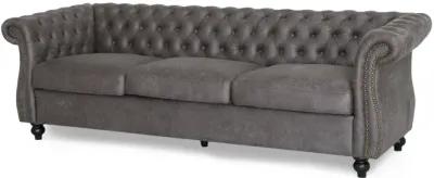 Feji Sofa, Button Tufted, Nailhead Trim, Slate Gray Microfiber - Benzara