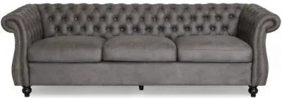 Feji Sofa, Button Tufted, Nailhead Trim, Slate Gray Microfiber - Benzara