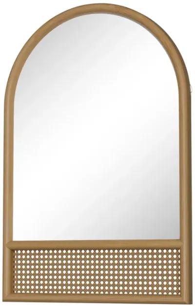 71*37in Rattan Bottom Arched Wood Framed Natural Color Full-length Mirror