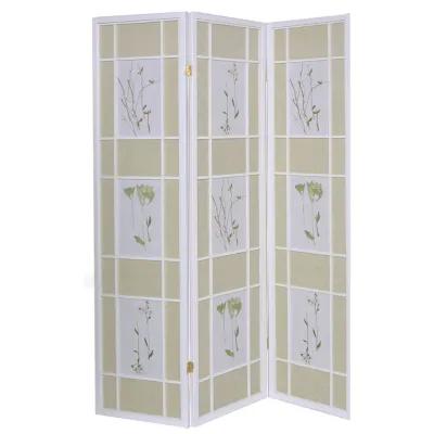 3 Panel Room Divider Privacy Screen Botanical Floral Accented Cherry Color