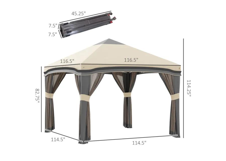 Beige Outdoor Shelter: 10x10 Pop Up Canopy with Netting & Accessories