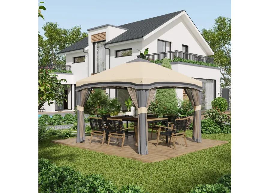 Beige Outdoor Shelter: 10x10 Pop Up Canopy with Netting & Accessories