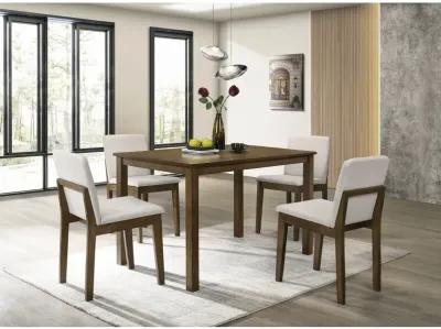 Dark Walnut Finish 5pc Dining Room Set Dining Table 4x Chairs Beige Fabric Chair Seat Kitchen Breakfast Dining room Furniture Rubberwood Veneer Unique Design