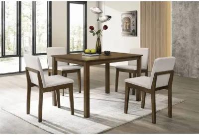 Dark Walnut Finish 5pc Dining Room Set Dining Table 4x Chairs Beige Fabric Chair Seat Kitchen Breakfast Dining room Furniture Rubberwood Veneer Unique Design