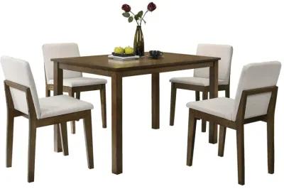 Dark Walnut Finish 5pc Dining Room Set Dining Table 4x Chairs Beige Fabric Chair Seat Kitchen Breakfast Dining room Furniture Rubberwood Veneer Unique Design