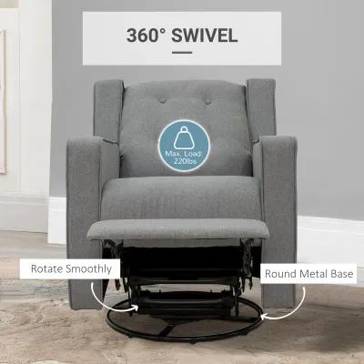 Grey Relaxation Station: Linen Fabric Swivel Gliding Recliner