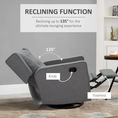 Grey Relaxation Station: Linen Fabric Swivel Gliding Recliner