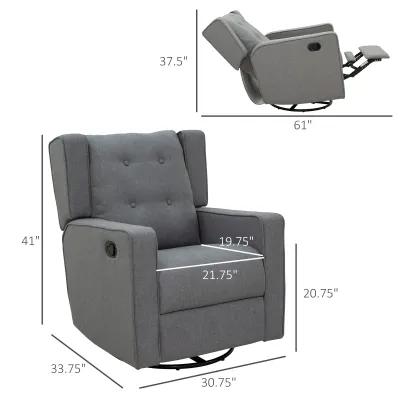 Grey Relaxation Station: Linen Fabric Swivel Gliding Recliner