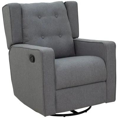 Grey Relaxation Station: Linen Fabric Swivel Gliding Recliner