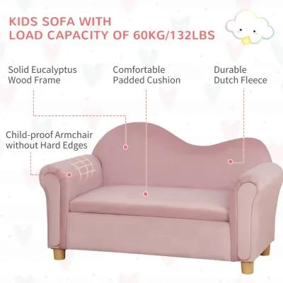 Ergonomic Foam Kids Sofa with Inner Toy Storage Chest, Velvet Kids Couch with Soft Arms, Children's Lounge Furniture