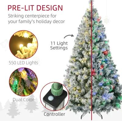 7.5ft Prelit Pencil Artificial Christmas Tree with Snow Flocked Branches Lights