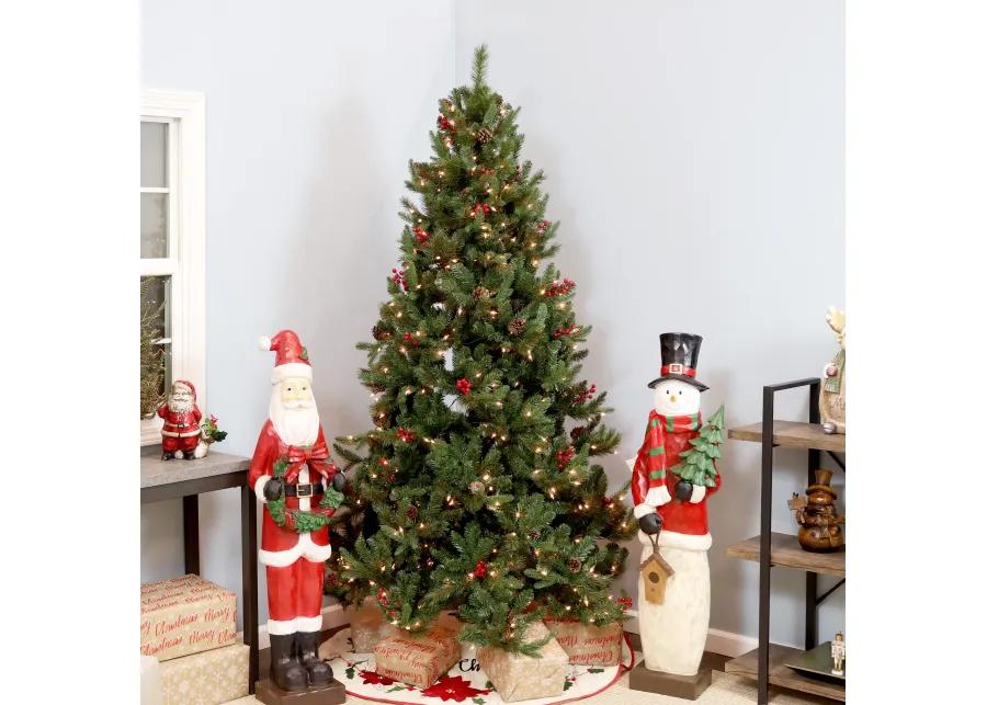 Sunnydaze Merry Berries Indoor/Outdoor Pre-Lit Faux Christmas Tree - 7 ft