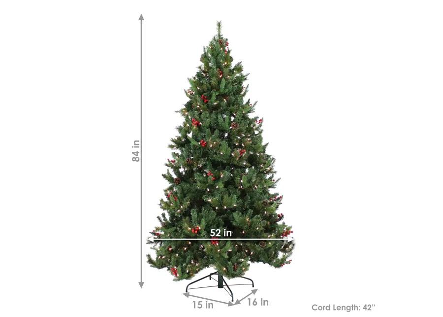 Sunnydaze Merry Berries Indoor/Outdoor Pre-Lit Faux Christmas Tree - 7 ft