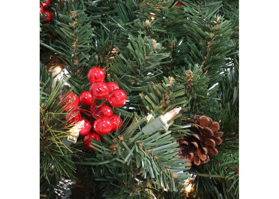 Sunnydaze Merry Berries Indoor/Outdoor Pre-Lit Faux Christmas Tree - 7 ft