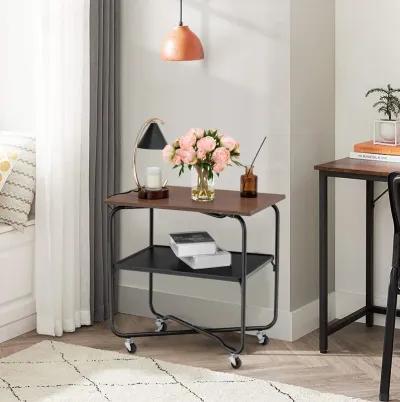 2-Tier End Table with Metal Storage Shelf and Foldable Frame