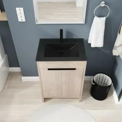 24" Freestanding Bathroom Vanity with Black Ceramic Sink & Soft-Close Doors