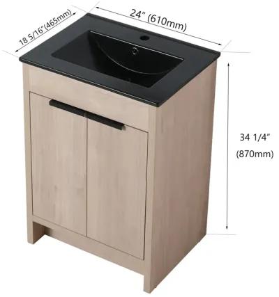 24" Freestanding Bathroom Vanity with Black Ceramic Sink & Soft-Close Doors