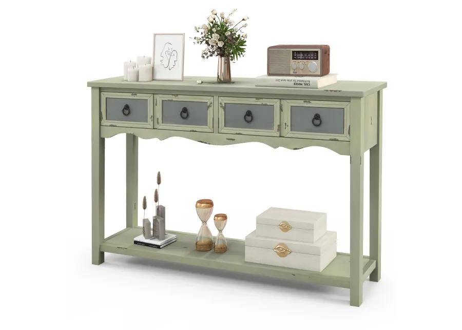 48 Inch Farmhouse Console Table with 2 Drawers and Open Storage Shelf for Hallway