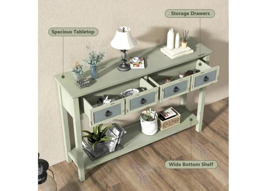 48 Inch Farmhouse Console Table with 2 Drawers and Open Storage Shelf for Hallway