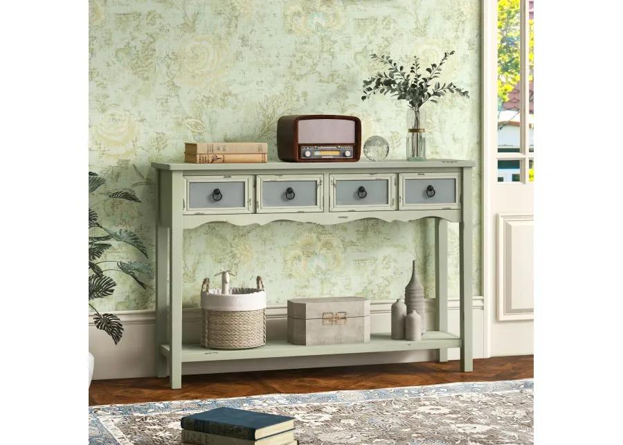 48 Inch Farmhouse Console Table with 2 Drawers and Open Storage Shelf for Hallway