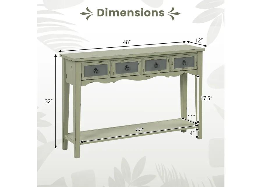 48 Inch Farmhouse Console Table with 2 Drawers and Open Storage Shelf for Hallway