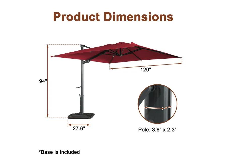 MONDAWE 10 ft. x 13 ft. Aluminum Cantilever Patio Umbrella  Garden Offset Umbrella with Base Weight Stand