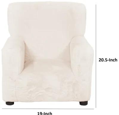 Tye 19 Inch Kids Sofa Chair, White Soft Faux Fur Padded Seat, Round Legs - Benzara