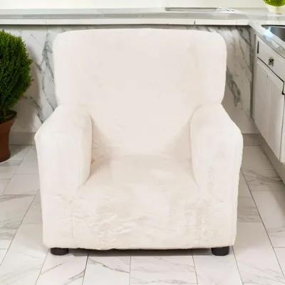 Tye 19 Inch Kids Sofa Chair, White Soft Faux Fur Padded Seat, Round Legs - Benzara