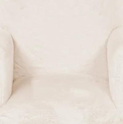 Tye 19 Inch Kids Sofa Chair, White Soft Faux Fur Padded Seat, Round Legs - Benzara