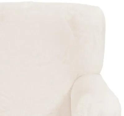 Tye 19 Inch Kids Sofa Chair, White Soft Faux Fur Padded Seat, Round Legs - Benzara