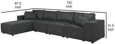 Kode 132 Inch Modular Sofa with Reversible Chaise and Pillows, Dark Gray-Benzara