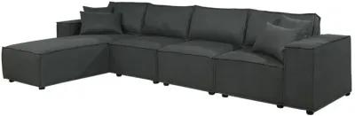 Kode 132 Inch Modular Sofa with Reversible Chaise and Pillows, Dark Gray-Benzara