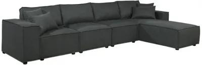 Kode 132 Inch Modular Sofa with Reversible Chaise and Pillows, Dark Gray-Benzara