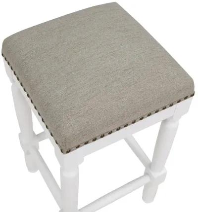 Farmington White Turned Leg Counter Stool with Taupe Upholstered Seat