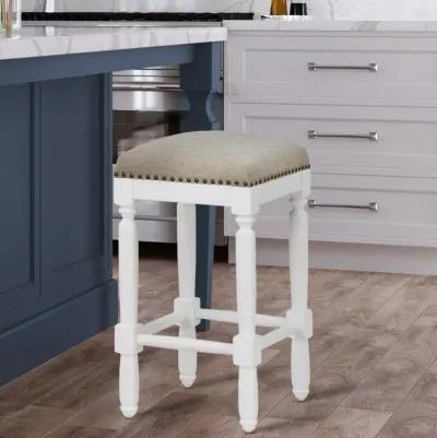 Farmington White Turned Leg Counter Stool with Taupe Upholstered Seat