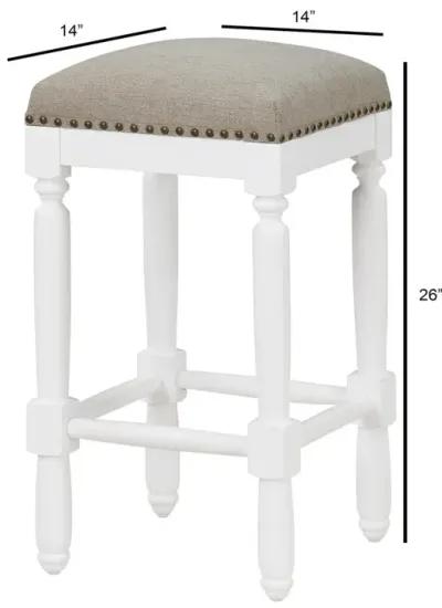 Farmington White Turned Leg Counter Stool with Taupe Upholstered Seat