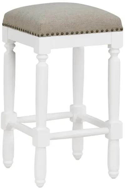 Farmington White Turned Leg Counter Stool with Taupe Upholstered Seat