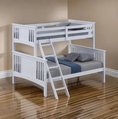 Ricky Twin Over Full Bunk Bed, Angled Ladder, Classic White Solid Hardwood