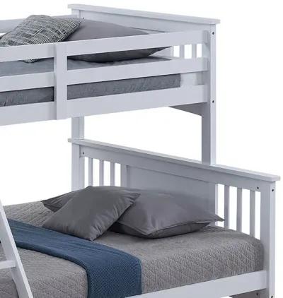 Ricky Twin Over Full Bunk Bed, Angled Ladder, Classic White Solid Hardwood