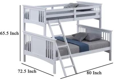 Ricky Twin Over Full Bunk Bed, Angled Ladder, Classic White Solid Hardwood