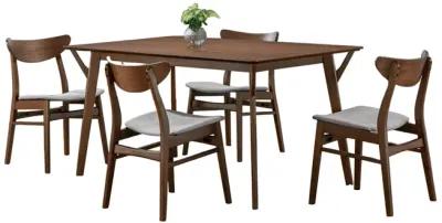 Skie 5pc Dining Table Set, 4 Chairs, Rectangular, Brown Solid Wood, Gray