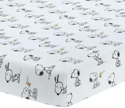 Lambs & Ivy Classic Snoopy 100% Cotton White/Black Fitted Baby Crib Sheet