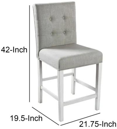 Fabric Upholstered Solid Wood Counter Height Chair, White and Gray, Pack of Two-Benzara