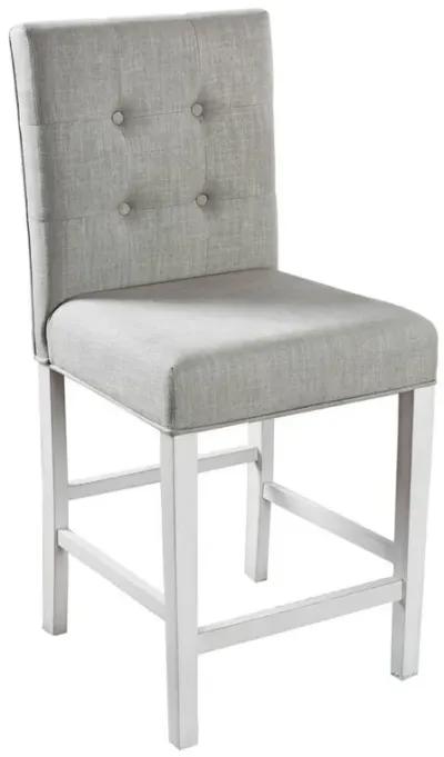 Fabric Upholstered Solid Wood Counter Height Chair, White and Gray, Pack of Two-Benzara